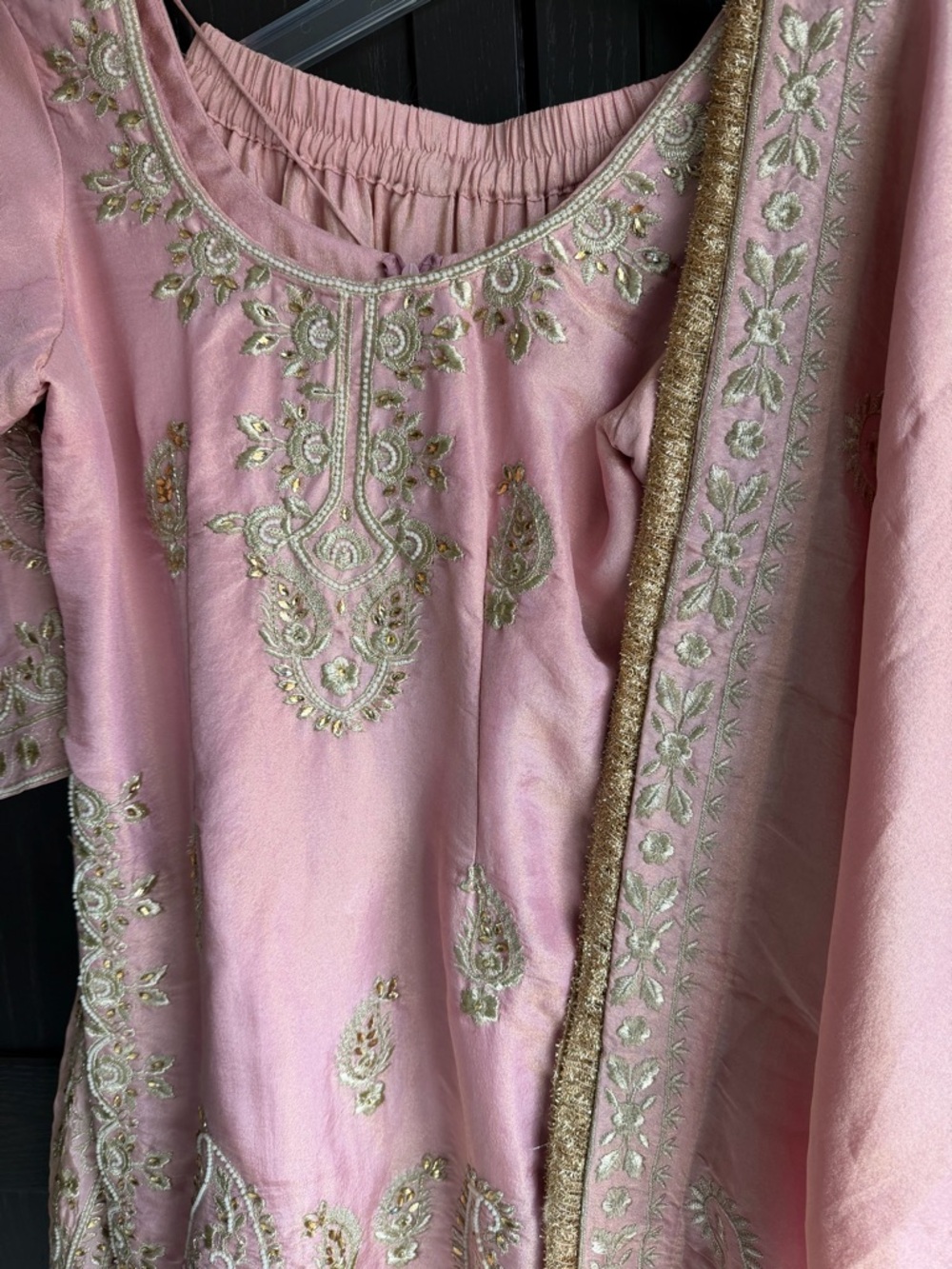 Embroidered Pink Punjabi Suit with Gold Accents
